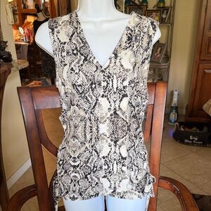 Sleeveless Snake-Print V-Neck Women's Top - Neutral